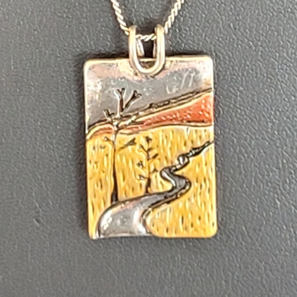 Vintage Pendant River/Brook andTrees with Delicate Chain Necklace - Picture 3 of 10